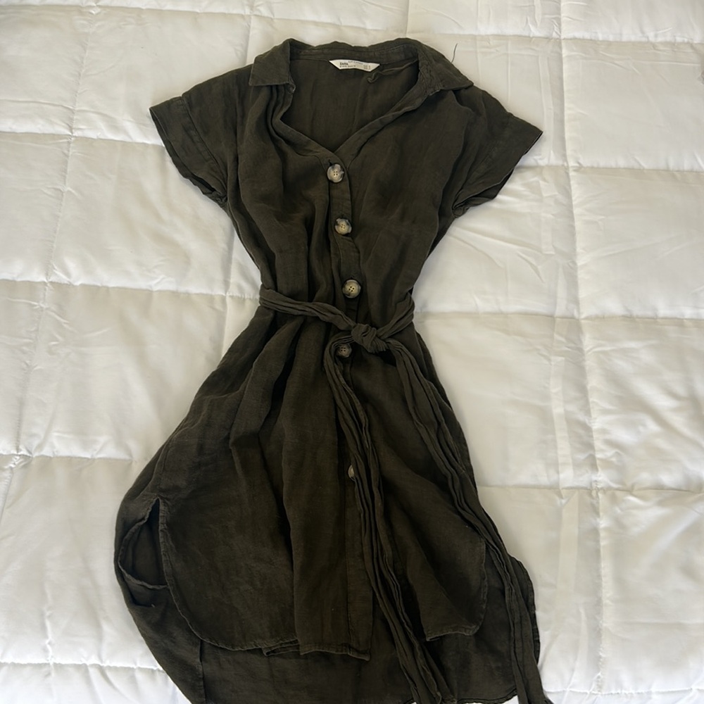 Zara Dark Green Linen Dress